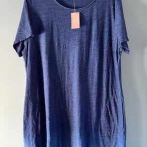 Pure J.Jill Indigo Ombre Tee Shirt Dress XL Short Sleeve Pockets NWT Blue Boho